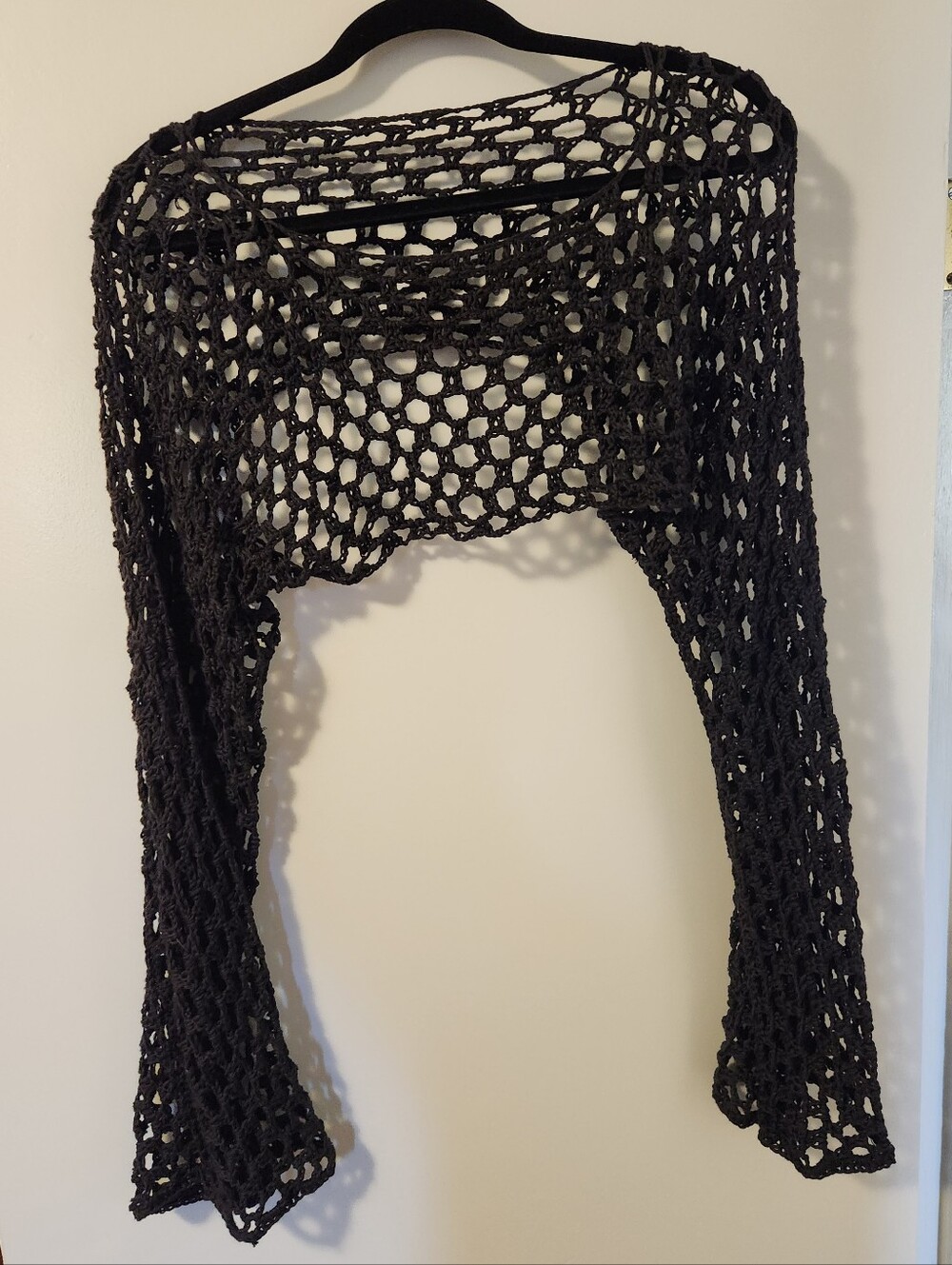 Crochet Black Open-Knit Women’s Sweater Shrug